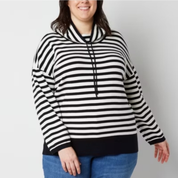 Liz Claiborne Plus Womens Cowl Neck Longsleeve Striped Pullover Sweater sz XL - Picture 1 of 8